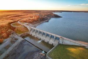 Dam surrounded by fields